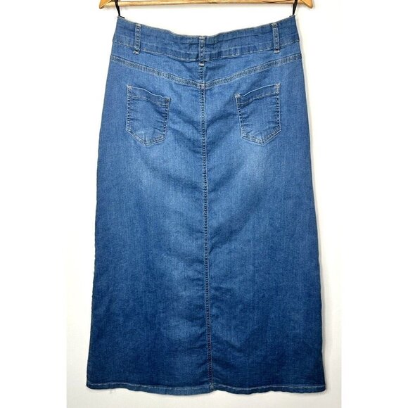 Vintage Telvin Floral Embroidered Denim Skirt Womens 42 Blue Long Pockets - Picture 2 of 12
